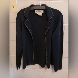 Carlisle Black - Cream Trimmed -Knit Button Cardigan - Silk/Spandex Blend, sz XL